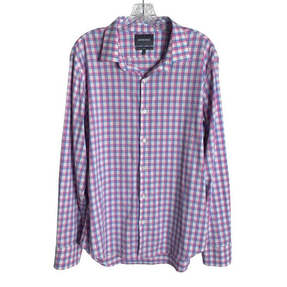 BONOBOS Pink & Blue Plaid Tech Button-Down Slim Fit Dress Shirt 16.5/33 (L) - Picture 1 of 7